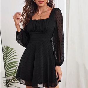 Last one black Swiss dot lantern sleeve dress